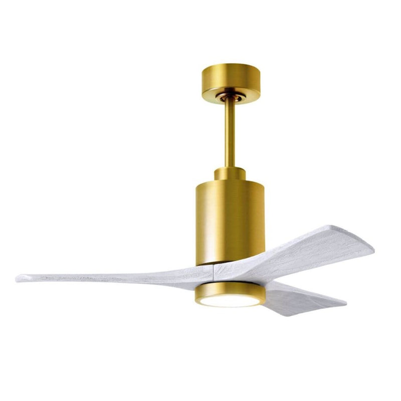 Matthews Fans Patricia-3 42in 3-Blade LED Ceiling Fan | Contemporary Brushed Brass and Matte White Solid Wood | Bedroom | Model PA3-BRBR-MWH-42