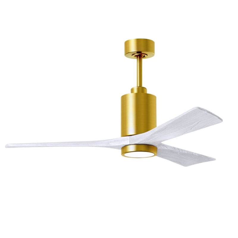 Matthews Fans Patricia-3 52in 3-Blade LED Ceiling Fan | Contemporary Brushed Brass and Matte White Solid Wood | Bedroom | Model PA3-BRBR-MWH-52