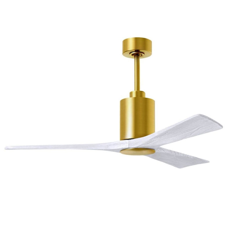 Matthews Fans Patricia-3 52in 3-Blade LED Ceiling Fan | Contemporary Brushed Brass and Matte White Solid Wood | Bedroom | Model PA3-BRBR-MWH-52