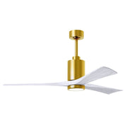 Matthews Fans Patricia-3 60in 3-Blade LED Ceiling Fan | Contemporary Brushed Brass and Matte White Solid Wood | Bedroom | Model PA3-BRBR-MWH-60