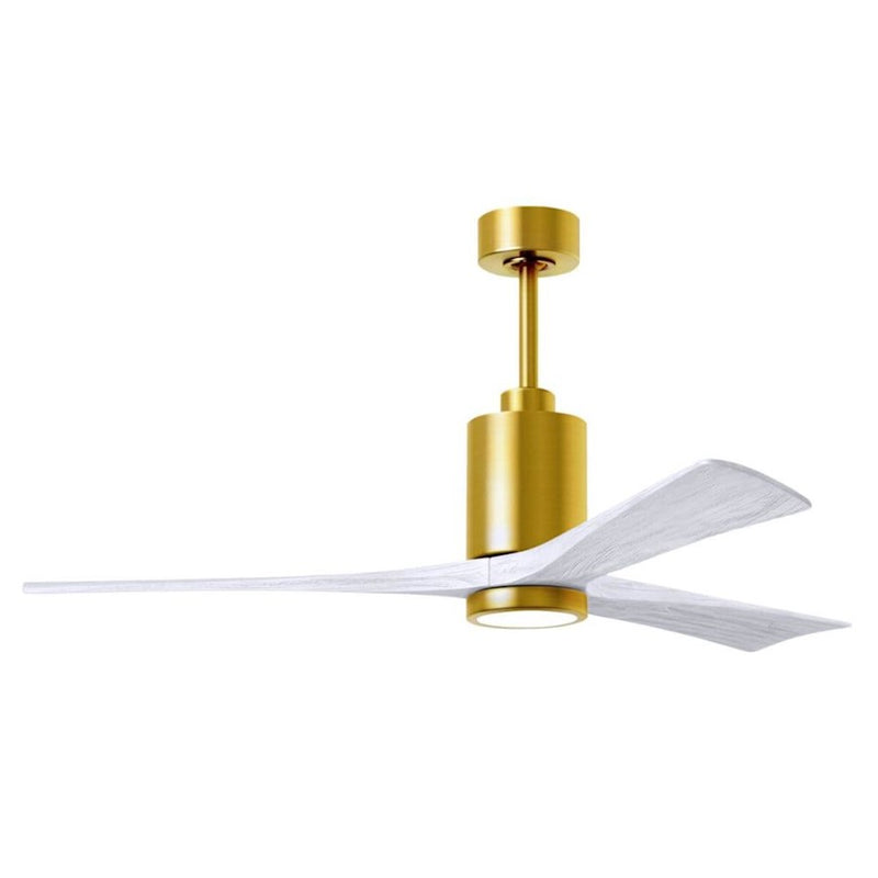 Matthews Fans Patricia-3 60in 3-Blade LED Ceiling Fan | Contemporary Brushed Brass and Matte White Solid Wood | Bedroom | Model PA3-BRBR-MWH-60