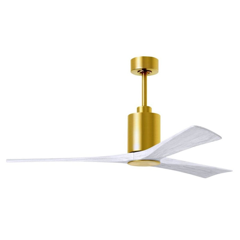 Matthews Fans Patricia-3 60in 3-Blade LED Ceiling Fan | Contemporary Brushed Brass and Matte White Solid Wood | Bedroom | Model PA3-BRBR-MWH-60