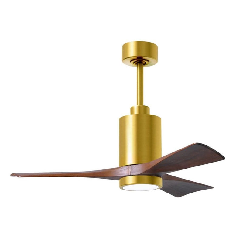 Matthews Fans Patricia-3 42in 3-Blade LED Ceiling Fan | Contemporary Brushed Brass and Walnut Solid Wood | Bedroom & Living | Model PA3-BRBR-WA-42