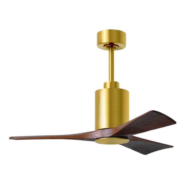 Matthews Fans Patricia-3 42in 3-Blade LED Ceiling Fan | Contemporary Brushed Brass and Walnut Solid Wood | Bedroom & Living | Model PA3-BRBR-WA-42