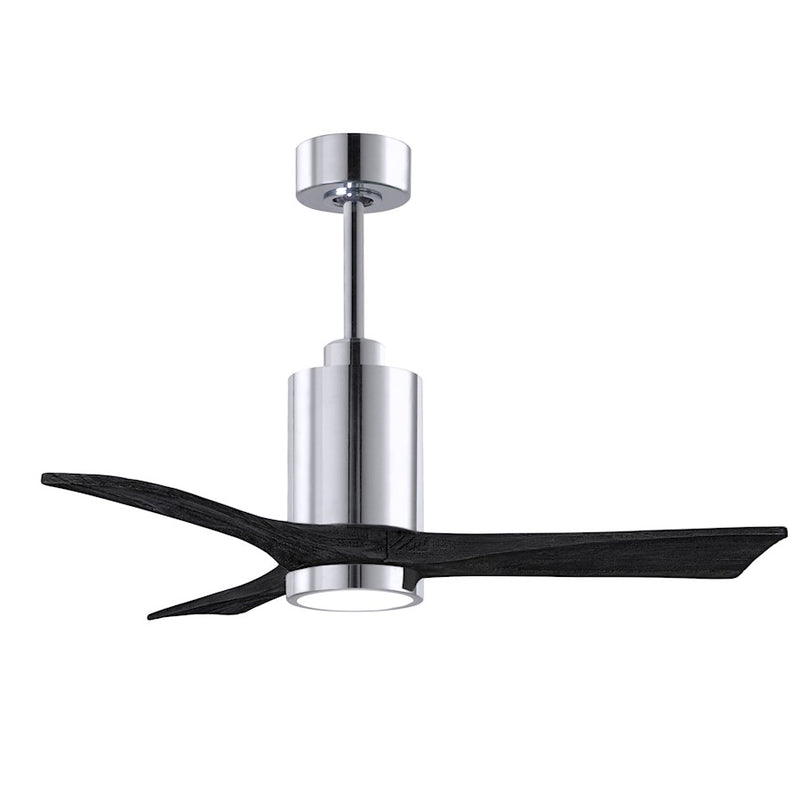 Matthews Fans Patricia-3 42in 3-Blade LED Ceiling Fan | Polished Chrome and Matte Black Solid Wood | Kitchen & Bedroom | Model PA3-CR-BK-42