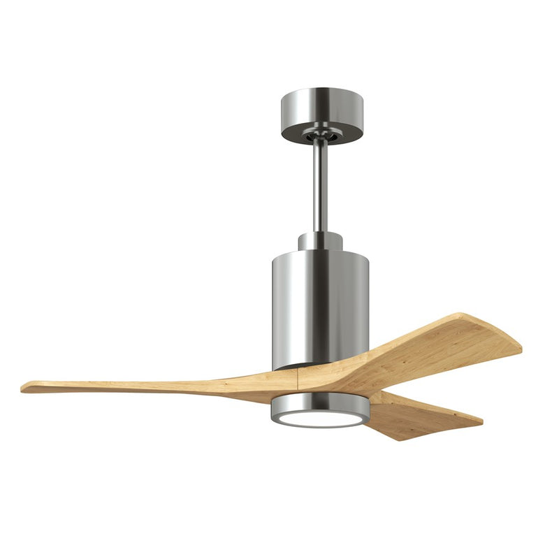 Matthews Fans Patricia 3 42in 1-Light LED Ceiling Fan | Polished Chrome and Light Maple Solid Wood | Bedrooms & Covered Patios | Model PA3-CR-LM-42