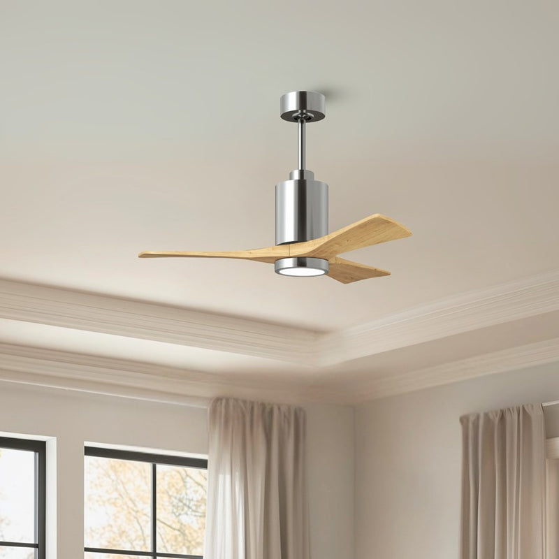 Matthews Fans Patricia 3 42in 1-Light LED Ceiling Fan | Polished Chrome and Light Maple Solid Wood | Bedrooms & Covered Patios | Model PA3-CR-LM-42