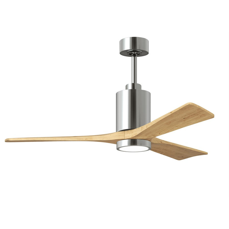 Matthews Fans Patricia 3 52in 1-Light LED Ceiling Fan | Polished Chrome and Light Maple Solid Wood | Living Rooms & Covered | Model PA3-CR-LM-52
