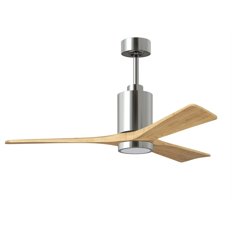 Matthews Fans Patricia 3 52in 1-Light LED Ceiling Fan | Polished Chrome and Light Maple Solid Wood | Living Rooms & Covered | Model PA3-CR-LM-52