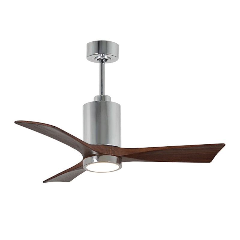 Matthews Fan Patricia 3 42in 3-Blade Ceiling Fan | Polished Chrome and Walnut Wood | Bedroom & Living Room | 42 x 42 x 13 in | Model PA3-CR-WA-42