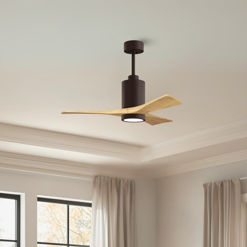Matthews Fans Patricia 3 42in 1-Light LED Ceiling Fan | Contemporary Textured Bronze and Light Maple Wood Blades | Covered Patio | Model PA3-TB-LM-42
