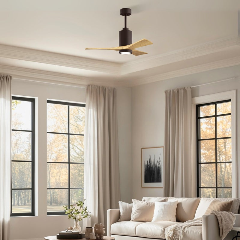 Matthews Fans Patricia 3 42in 1-Light LED Ceiling Fan | Contemporary Textured Bronze and Light Maple Wood Blades | Covered Patio | Model PA3-TB-LM-42