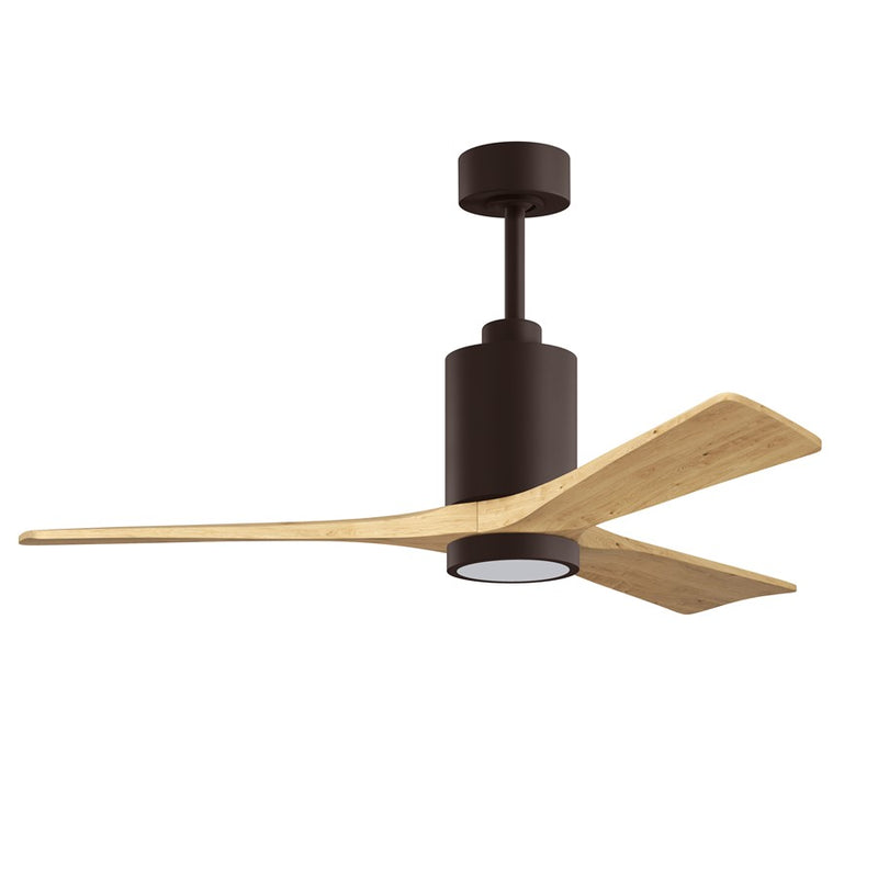 Matthews Fans Patricia 3 52in 1-Light LED Ceiling Fan | Contemporary Textured Bronze and Light Maple Wood Blades | Covered Patio | Model PA3-TB-LM-52