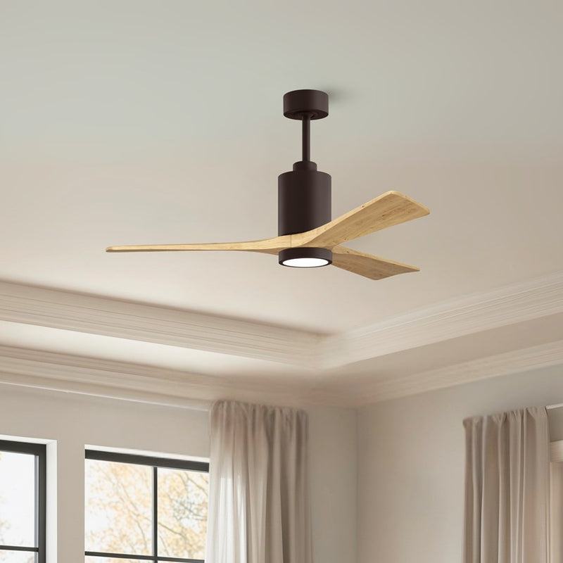 Matthews Fans Patricia 3 52in 1-Light LED Ceiling Fan | Contemporary Textured Bronze and Light Maple Wood Blades | Covered Patio | Model PA3-TB-LM-52
