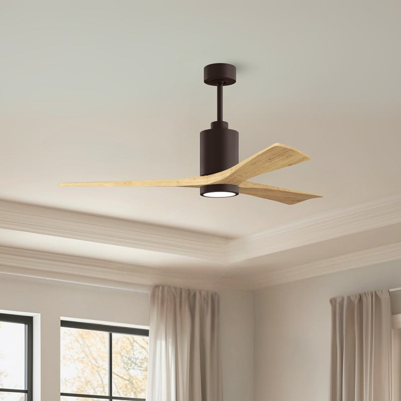Matthews Fans Patricia-3 60in 3-Blade Ceiling Fan | Textured Bronze and Light Maple Solid Wood Blades | Great Room & Covered | Model PA3-TB-LM-60