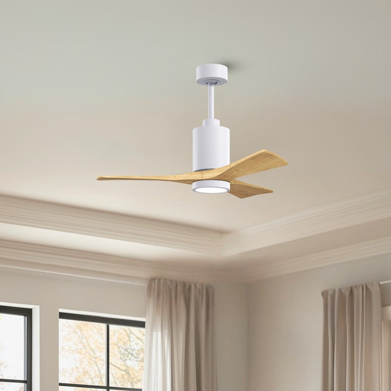 Matthews Fans Patricia 3 42in 3-Blade LED Ceiling Fan | Contemporary Gloss White and Light Maple | Bedroom & Living Room | Model PA3-WH-LM-42