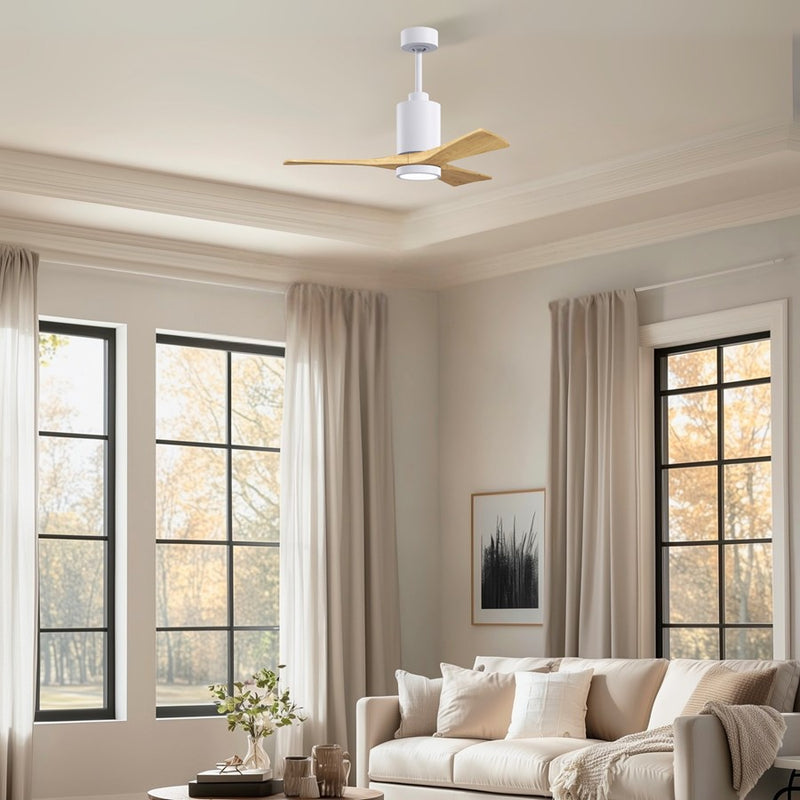 Matthews Fans Patricia 3 42in 3-Blade LED Ceiling Fan | Contemporary Gloss White and Light Maple | Bedroom & Living Room | Model PA3-WH-LM-42