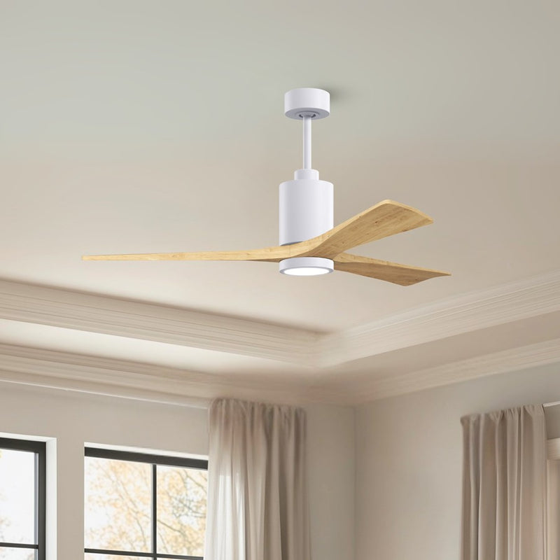 Matthews Fans Patricia-3 60in 3-Blade Ceiling Fan | Contemporary Gloss White and Light Maple Wood | Great Rooms & Open Living | Model PA3-WH-LM-60