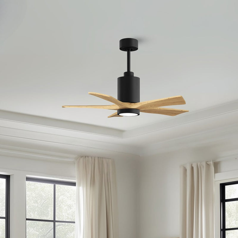 Matthews Fans Patricia-5 42in 5-Blade Ceiling Fan | Contemporary Matte Black and Light Maple Tone Solid Wood Blades | Covered | Model PA5-BK-LM-42