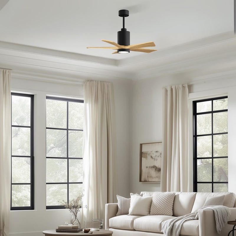 Matthews Fans Patricia-5 42in 5-Blade Ceiling Fan | Contemporary Matte Black and Light Maple Tone Solid Wood Blades | Covered | Model PA5-BK-LM-42