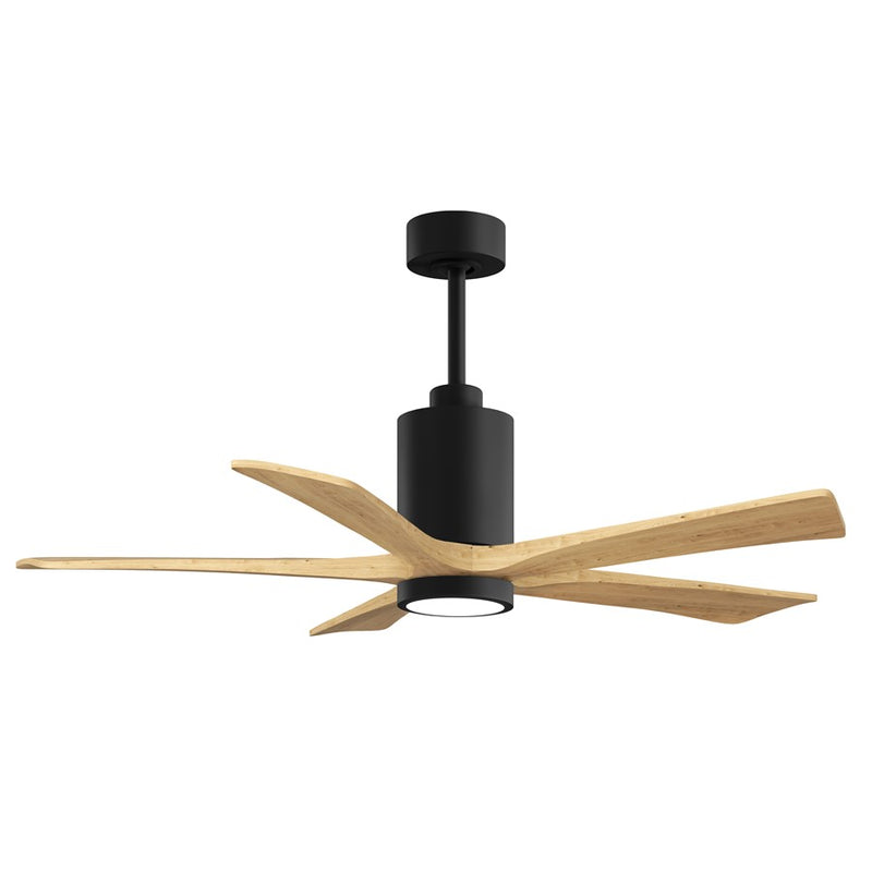 Matthews Fans Patricia-5 52in 5-Blade Ceiling Fan | Contemporary Matte Black and Light Maple Tone Solid Wood Blades | Covered | Model PA5-BK-LM-52