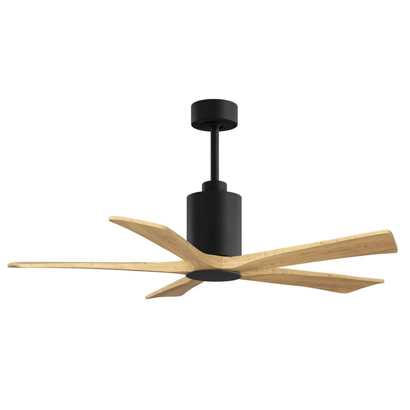 Matthews Fans Patricia-5 52in 5-Blade Ceiling Fan | Contemporary Matte Black and Light Maple Tone Solid Wood Blades | Covered | Model PA5-BK-LM-52
