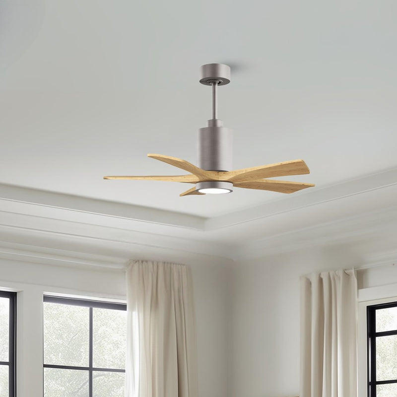 Matthews Patricia 5 42in 5-Blade Ceiling Fan | Brushed Nickel and Light Maple Solid Wood | Bedroom & Home Office | Model PA5-BN-LM-42