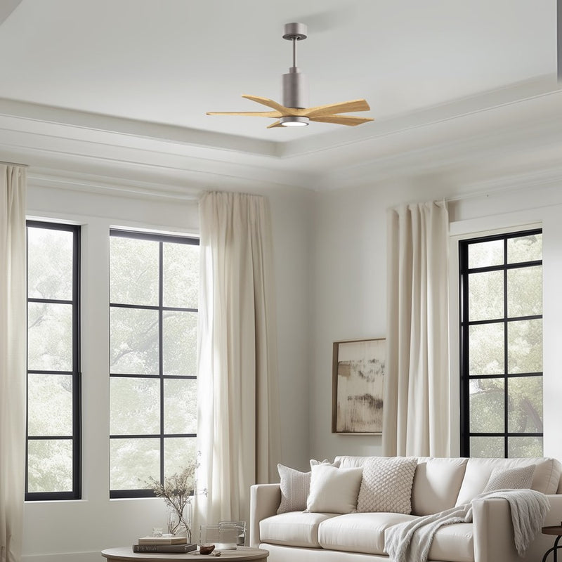 Matthews Patricia 5 42in 5-Blade Ceiling Fan | Brushed Nickel and Light Maple Solid Wood | Bedroom & Home Office | Model PA5-BN-LM-42
