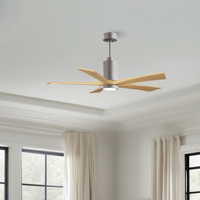 Matthews Patricia 5 52in 5-Blade Ceiling Fan | Brushed Nickel and Light Maple Solid Wood | Large Living Room & Family Room | Model PA5-BN-LM-52