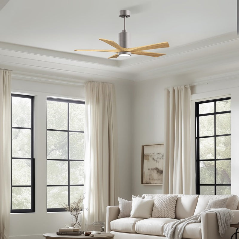 Matthews Patricia 5 52in 5-Blade Ceiling Fan | Brushed Nickel and Light Maple Solid Wood | Large Living Room & Family Room | Model PA5-BN-LM-52