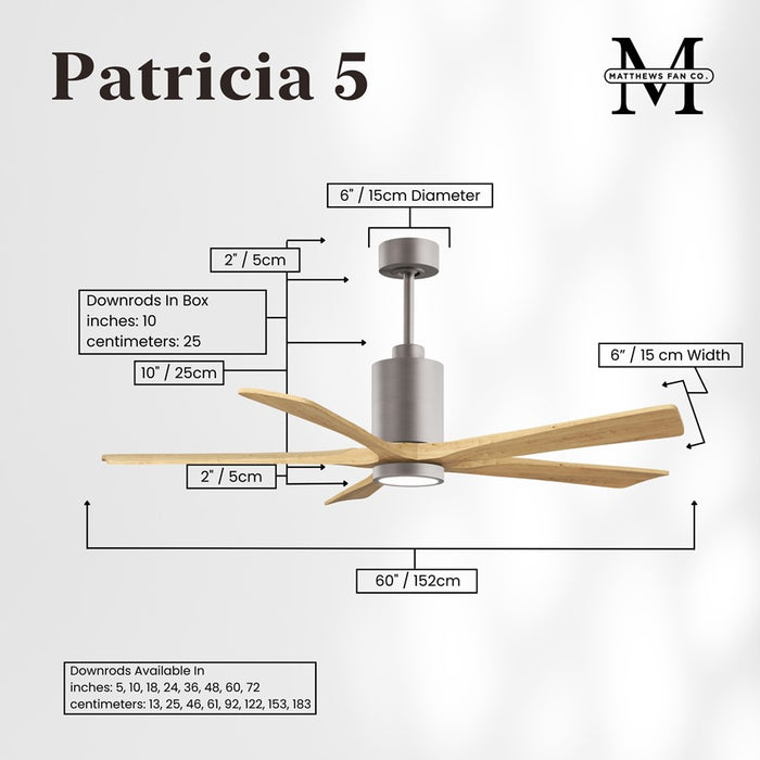 Matthews Fan Patricia-5 60" 5-Blade Ceiling Fan, Brushed Nickel