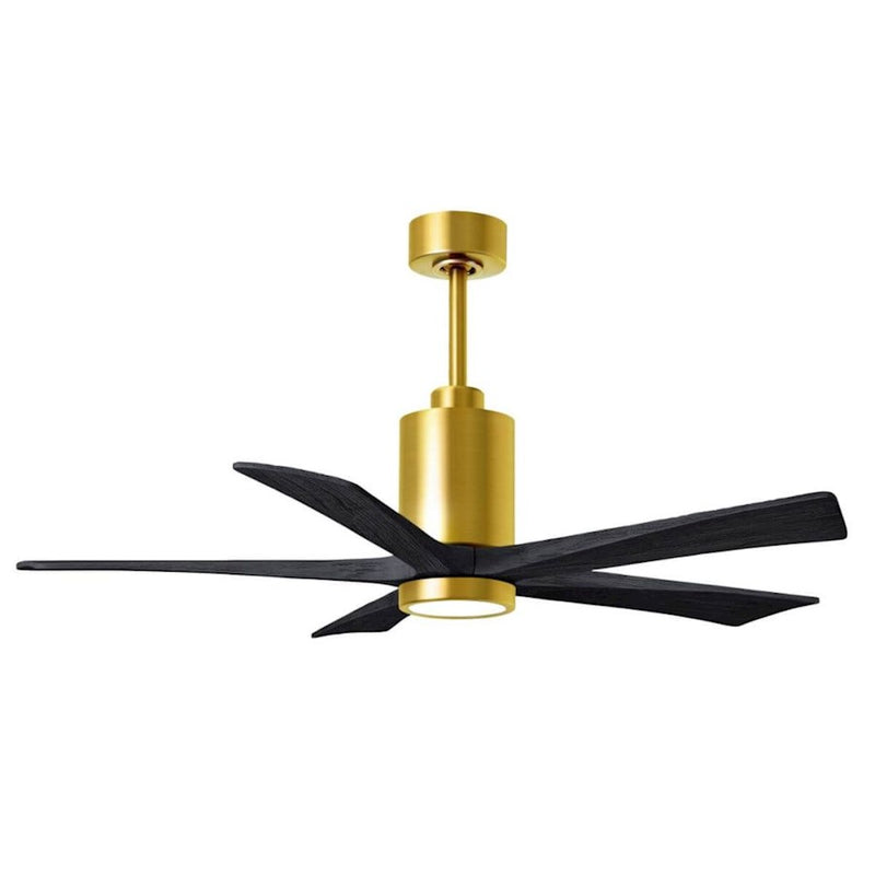 Matthews Fans Patricia-5 52in 5-Blade LED Ceiling Fan | Contemporary Brushed Brass and Matte Black Solid Wood | Bedroom | Model PA5-BRBR-BK-52
