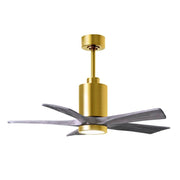 Matthews Fans Patricia-5 42in 5-Blade LED Ceiling Fan | Contemporary Brushed Brass and Barnwood Solid Wood | Bedroom & Living | Model PA5-BRBR-BW-42