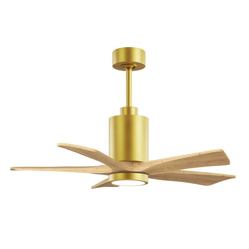 Matthews Fans Patricia-5 42in 5-Blade LED Ceiling Fan | Brushed Brass and Light Maple Solid Wood | Bedroom & Home Office | Model PA5-BRBR-LM-42