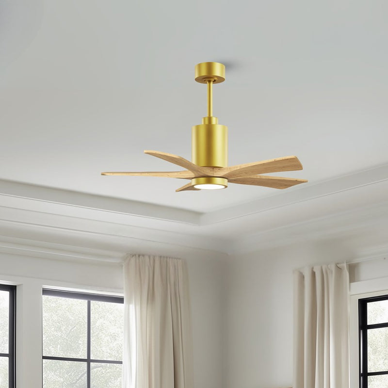 Matthews Fans Patricia-5 42in 5-Blade LED Ceiling Fan | Brushed Brass and Light Maple Solid Wood | Bedroom & Home Office | Model PA5-BRBR-LM-42