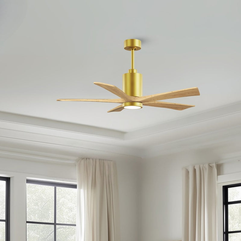 Matthews Fans Patricia-5 52in 5-Blade LED Ceiling Fan | Brushed Brass and Light Maple Solid Wood | Living Room & Bedroom | Model PA5-BRBR-LM-52