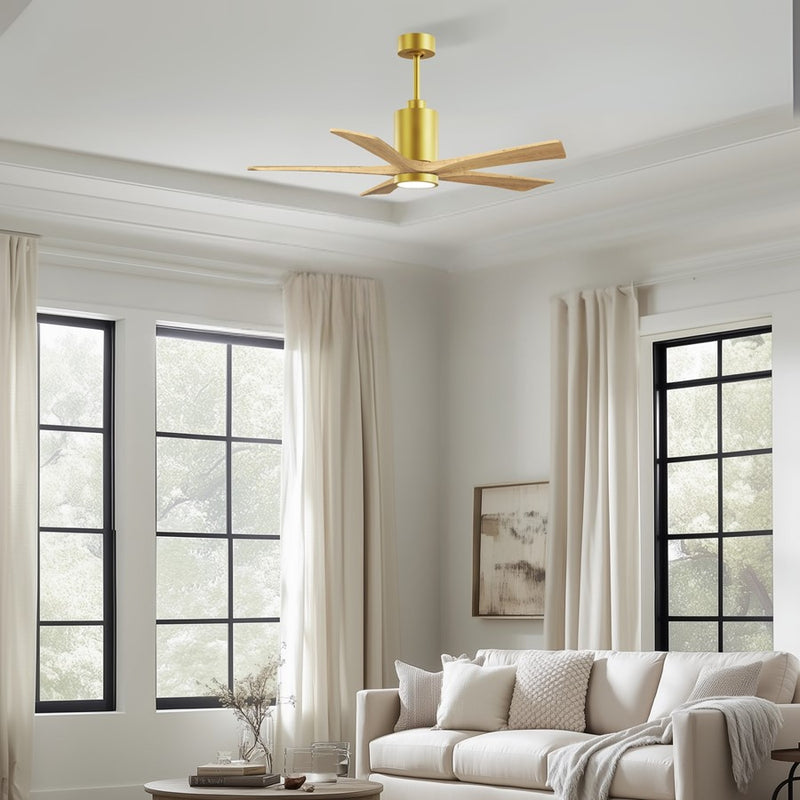 Matthews Fans Patricia-5 52in 5-Blade LED Ceiling Fan | Brushed Brass and Light Maple Solid Wood | Living Room & Bedroom | Model PA5-BRBR-LM-52