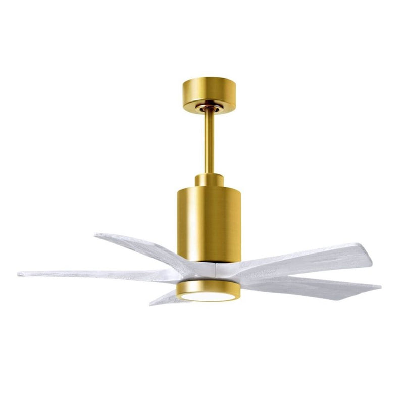 Matthews Patricia-5 42in 5-Blade LED Ceiling Fan | Brushed Brass and Matte White Solid Wood | Bedrooms & Small Living Rooms | Model PA5-BRBR-MWH-42