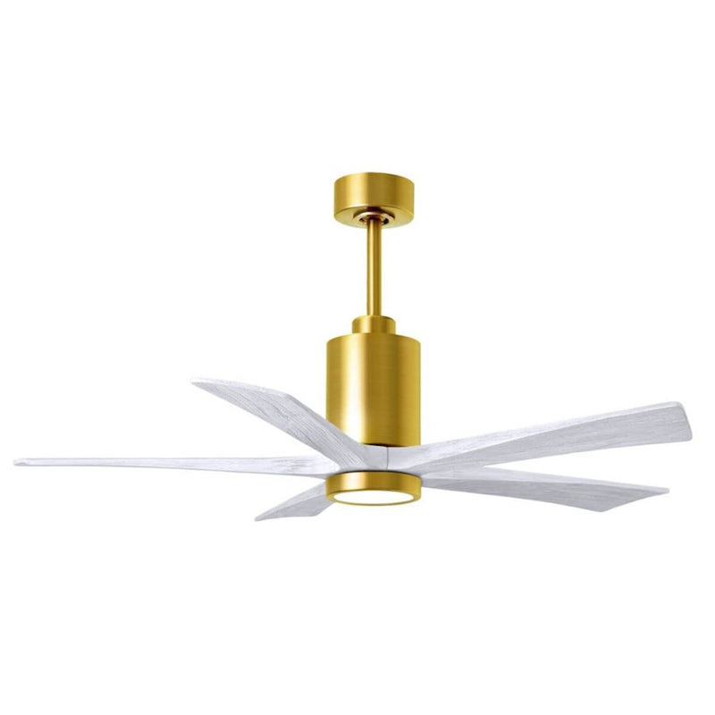 Matthews Patricia-5 52in 5-Blade LED Ceiling Fan | Brushed Brass and Matte White Solid Wood | Bedrooms & Living Rooms | Model PA5-BRBR-MWH-52