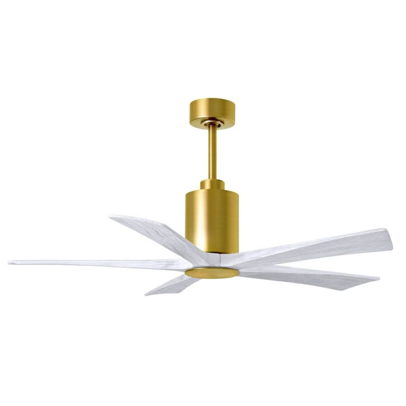 Matthews Patricia-5 52in 5-Blade LED Ceiling Fan | Brushed Brass and Matte White Solid Wood | Bedrooms & Living Rooms | Model PA5-BRBR-MWH-52