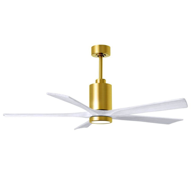 Matthews Patricia-5 60in 5-Blade LED Ceiling Fan | Brushed Brass and Matte White Solid Wood | Great Rooms & Open Living | Model PA5-BRBR-MWH-60