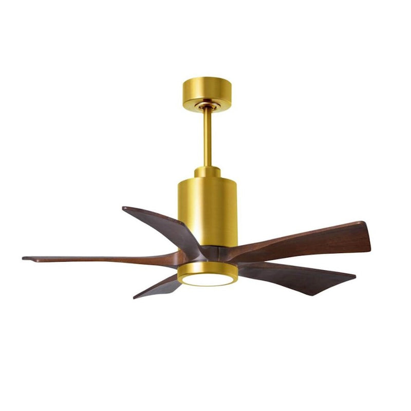 Matthews Fans Patricia-5 42in 5-Blade LED Ceiling Fan | Contemporary Brushed Brass and Walnut Wood | Bedroom & Living Room | Model PA5-BRBR-WA-42