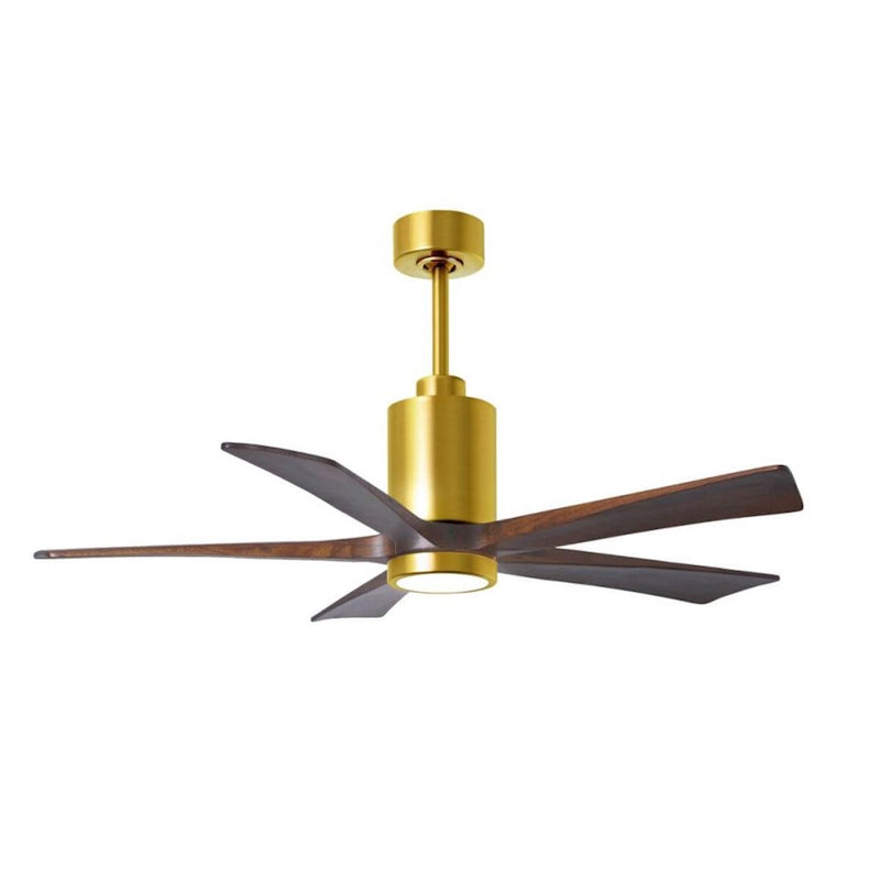 Matthews Fans Patricia-5 52in 5-Blade LED Ceiling Fan | Contemporary Brushed Brass and Walnut Wood | Bedroom & Living Room | Model PA5-BRBR-WA-52