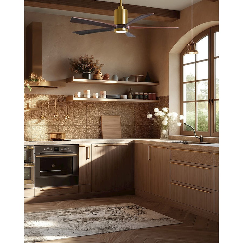 Matthews Fans Patricia-5 60in 5-Blade LED Ceiling Fan | Contemporary Brushed Brass and Walnut Wood | Bedroom & Living Room | Model PA5-BRBR-WA-60