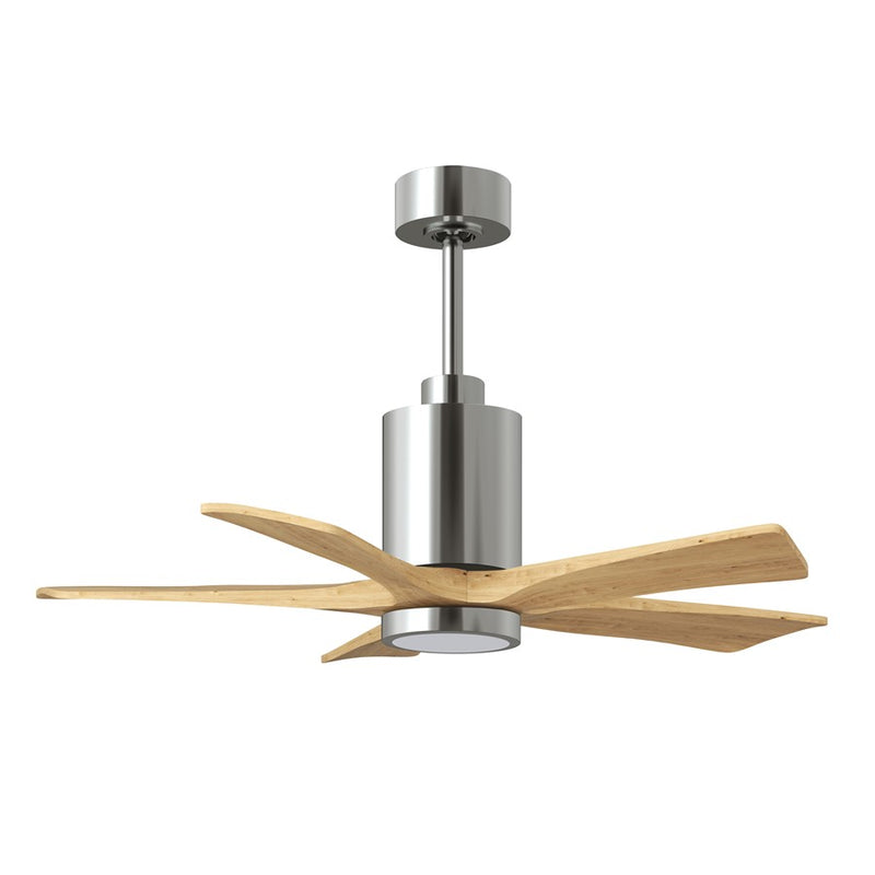 Matthews Patricia 5 42in LED Ceiling Fan | Polished Chrome and Light Maple Wood Blades | Bedroom & Home Office | 42 x 42 x 14 in | Model PA5-CR-LM-42