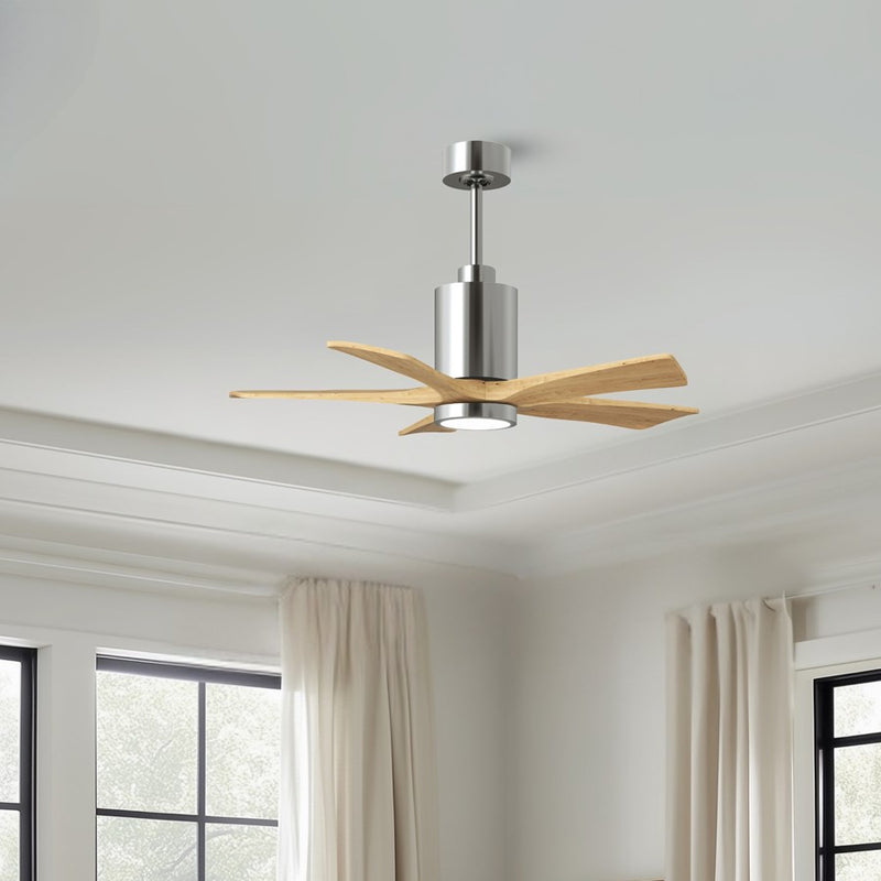 Matthews Patricia 5 42in LED Ceiling Fan | Polished Chrome and Light Maple Wood Blades | Bedroom & Home Office | 42 x 42 x 14 in | Model PA5-CR-LM-42