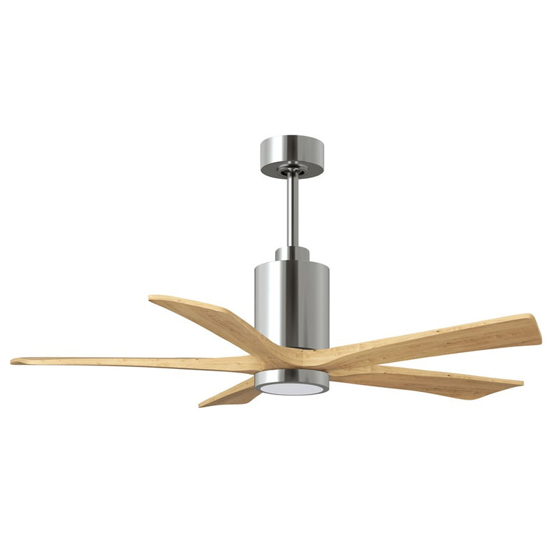 Matthews Patricia 5 52in LED Ceiling Fan | Polished Chrome and Light Maple Wood Blades | Living Room & Family Room | Model PA5-CR-LM-52