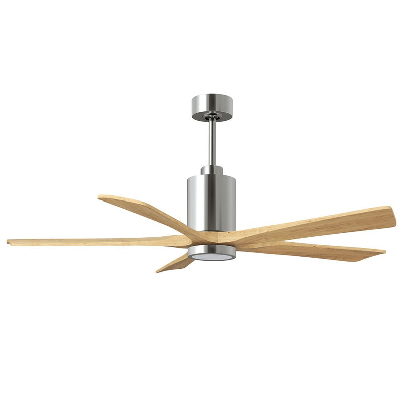 Matthews Fans Patricia-5 60in 5-Blade Ceiling Fan | Contemporary Polished Chrome and Light Maple Solid Wood | Great Rooms & Open | Model PA5-CR-LM-60