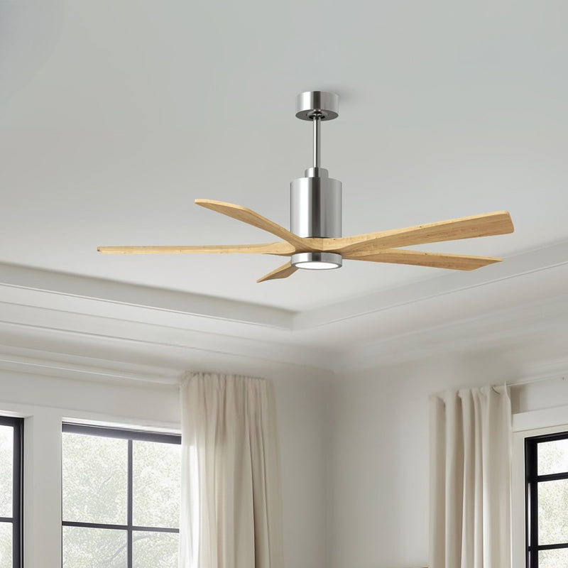 Matthews Fans Patricia-5 60in 5-Blade Ceiling Fan | Contemporary Polished Chrome and Light Maple Solid Wood | Great Rooms & Open | Model PA5-CR-LM-60