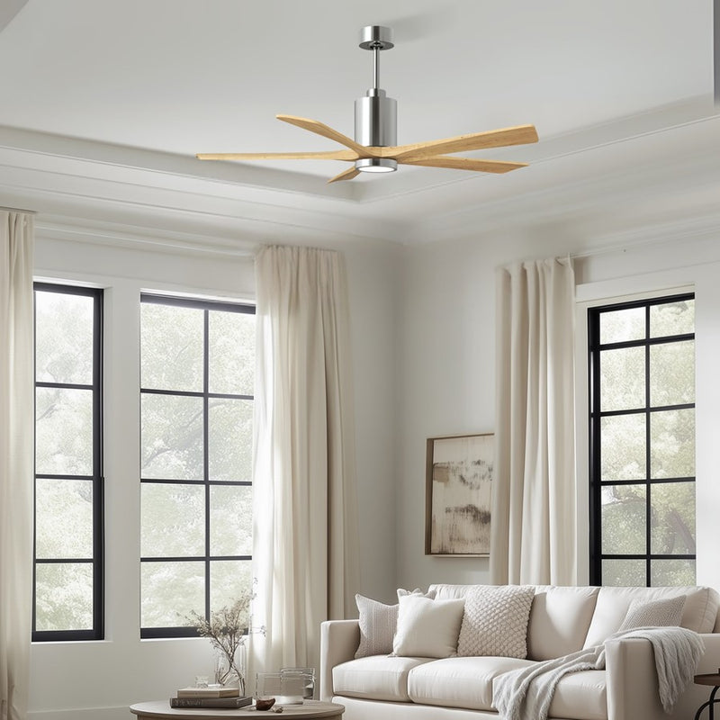 Matthews Fans Patricia-5 60in 5-Blade Ceiling Fan | Contemporary Polished Chrome and Light Maple Solid Wood | Great Rooms & Open | Model PA5-CR-LM-60